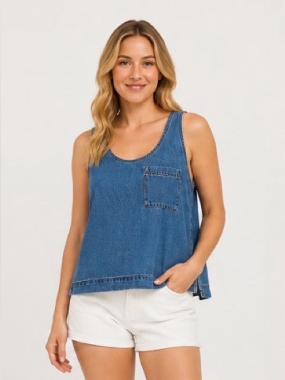 Universal Thread Medium Blue Denim Pocket Tank size LG NWT